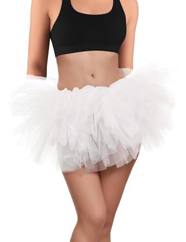 Tutús para mujer, faldas de tul tutú para adultos, disfraces para mujer, 5 capas, faldas de tutú azul pálido para niñas, adolescentes, Halloween, ballet, Blanco, Talla única