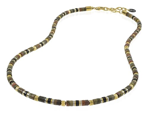 Collier pierres naturelles hypoallergénique résistant à l'eau PVD or