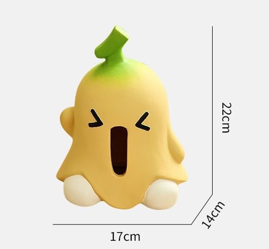 Ceramic Tissue Box Holder, Yellow Banana Character Design, 6.8 x 5.6 x 8.8 Inches, Decorative Dispenser for Living Room and Office