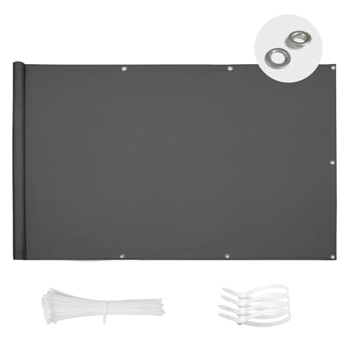 SUN BLOCK Balkon Sichtschutz 90x300cm Balkonabdeckung PES UV-Schutz balkonschutz wetterfest,mit Kabelbinder,Anthrazit