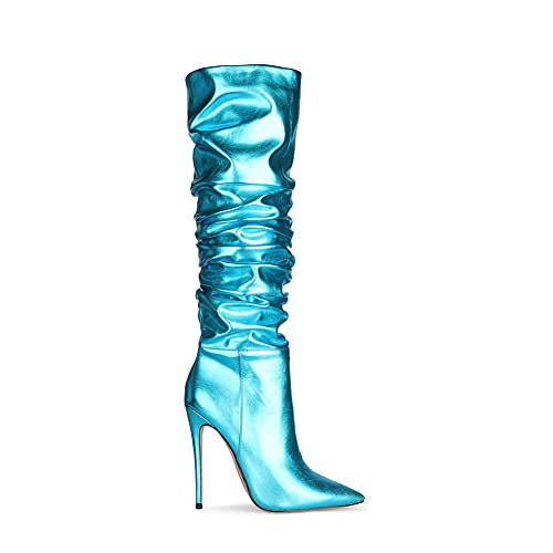 UP2STEP Women Fashion Slouchy Knee High Boots Pointed Toe High Heel Thigh High Boot Patent Mirror Stiletto Shoes2