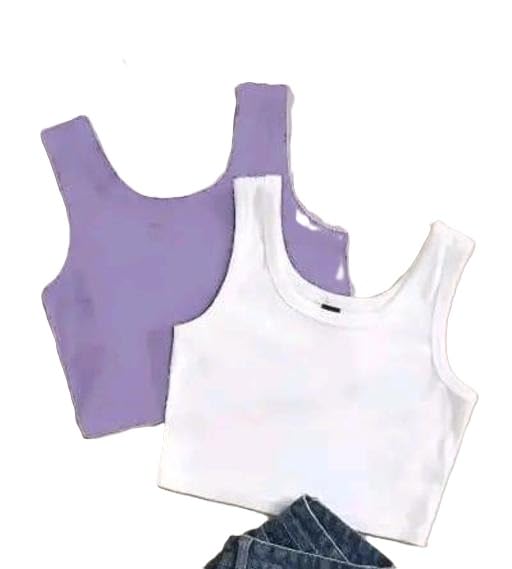 Women Tank Top Combo 2 Pieces Soft Breathable Fabric Comfortable Fit Perfect for Daily Outfit Lavender M-image-3