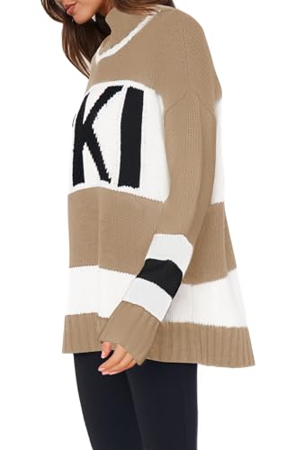 Image of Yousify Womens Sweaters Fall 2025 Oversized Color Block Ski Sweater Crewneck Winter Tops S-2XL
