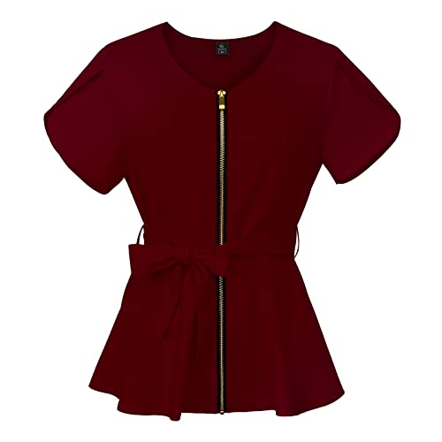 niaahinn Scurb Top for Women Multi-color Workwear Medical Nurse Uniform T-shirt (Burgundy,XL,X-Large)