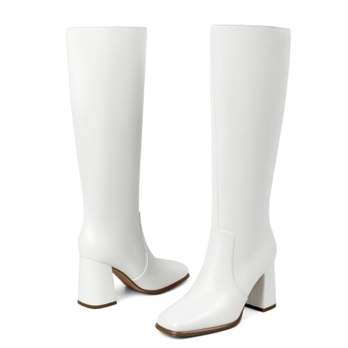 Image of Modatope Knee High Boots Women Square Toe Chunky Heel Fashion Tall Boots | Block Heel Gogo Boots with Side Zipper,Fashion Heeled Fall Winter Boots,Long Dressy Boots for Women