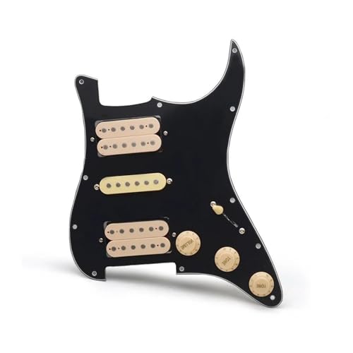 エレキギターのピックガードピックアップ HSH ピックガード回路 エレキギターピックガード HSH 搭載 配線済み スクラッチプレートアセンブリ ブラック/ホワイト(Black-Yellow Pickup)