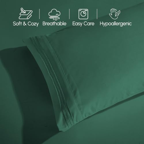 Image of Elegant Comfort Luxury 1500 Premium Hotel Quality Microfiber 4-Piece Sheet Set - Wrinkle Resistant, All Around Elastic Fitted Sheet, Deep Pocket up to 16 inch, Twin /Twin XL, Hunter Green