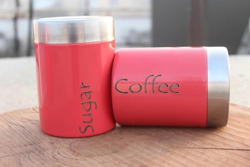 Image of Tea Sugar Containers Set of 2 - Steel Container for Storage - Tea Sugar Jar (Coffee Sugar(Pink))