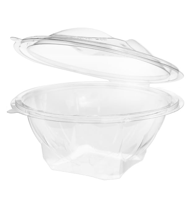 25 Bols de Plástico PET con Tapa, 750ml, Ø17,2cm, Color Transparente, Bols para Comida, Fruta, Verduras, Hostelería, Catering, Reciclable