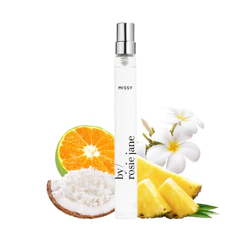 By Rosie Jane Eau De Parfum Travel Spray (Missy) - Clean Perfume for Women - Notes of Coconut, Green Mandarin, Pineapple and Frangapani - Paraben-Free, Vegan, Cruelty-Free, Phthalate-Free (10ml)