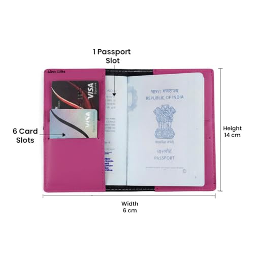Image of AICA Personalised Name & Embroidery Patch Leather Passport Holder for Men & Women | Gifts for Women| Gift for Man|Passport Cover for Men| Passport Cover for Women (Dark Pink)