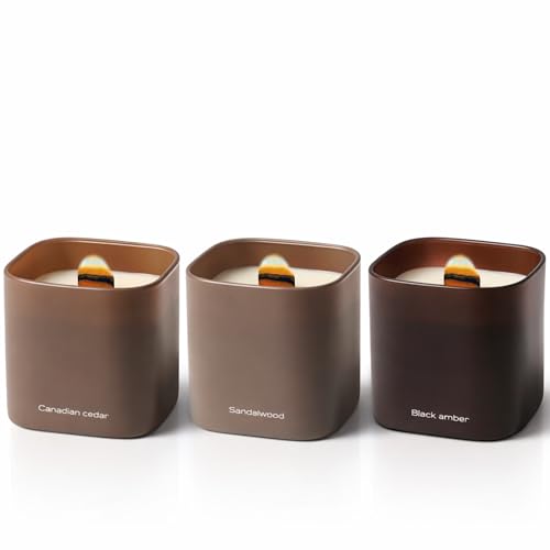 Set of 3 Premium Scented Soy Candles Gift Set | Dusk to Dawn Collection - Canadian Cedar, Black Amber & Sandalwood | Crackling Wood Wick | Luxury Candles for Relaxation, Home Décor, Gifts | 9.8oz Each