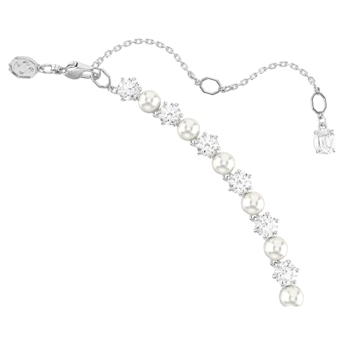 Swarovski Matrix Tennis Necklace, Crystal Pearl, Round Cut, Clear, Rhodium Finish3