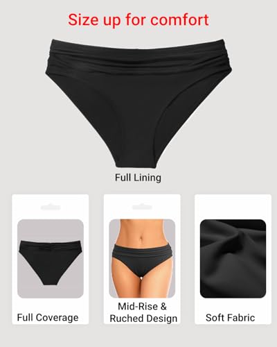 Zmart Women Full Coverage Ruched Bikini Bottoms Tummy Control Swim Bottoms Scrunch Ruffle Bathing Suit Bottom3