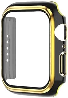 حافظة حماية لساعة آبل سلسلة 7 45 ملم بلونين، حافظة مطلية بالكهرباء + شاشة حماية صلبة باللونين الذهبي والأسود