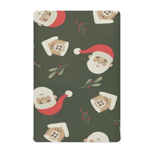 Moudou Christmas Santa Claus Playard Sheet for Boy Girls, Soft Breathable Fitted Toddler Sheet for Standard Playard Bed Mattress, 39 x 27 x 5 Inch