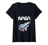 donna nasa space shuttle della bandiera usa design maglietta con collo a v