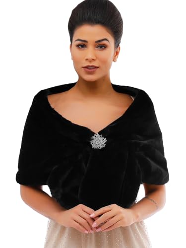Women's Wedding Faux Fur Shawl and Wrap Bridal Fur Shrug for Evening Dresses