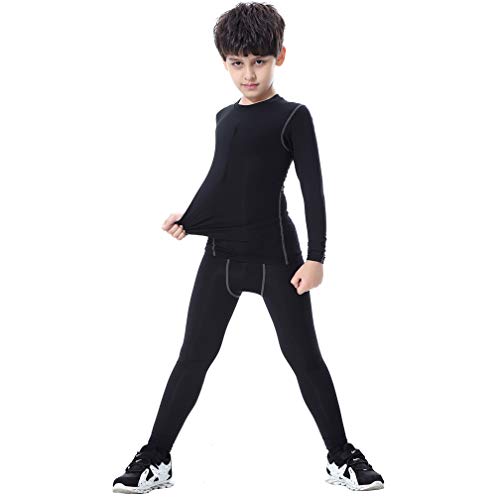 Image of 2 /3 /4 Pcs Boys Girls Base Layer Athletic Compression Leggings and Shirts Thermal Underwear Set Running Pants Tights