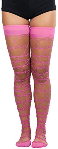 Image of ToBeInStyle Women's Multi-Strand Large Diamond Fence Net Thigh High Stockings