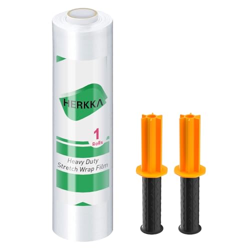 Stretch Film, HERKKA Stretch Wrap with Handles Industrial Strength, Moving Wrapping Plastic Roll, Shrink Wrap for Pallet Wrap, 15" x 1000 Feet, 1 Pack, 60 Gauge by HERKKA - Used condition - US$12.99
