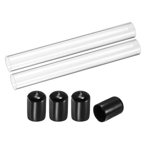 uxcell 2Pcs Clear Rigid Acrylic Pipe, 15mm(0.59) ID x 18mm(0.71) OD 6 Round Polycarbonate Tube Plastic Tubing with Rubber Caps for Plumbing, Lighting, Aquarium, DIY Projects