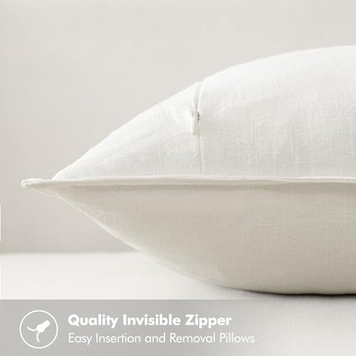 Image of MIULEE Set of 2 Linen Pillow Covers 18x18 Inch Cream White Soft and Stylish for Couch Bed Decoration Adding Modern Farmhouse Styles to Your Home Decor,Unifying Practicality and Decor Appeal