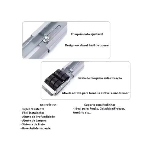 Suporte Base Rodinhas Ajustável P/Geladeira Fogão Máquina