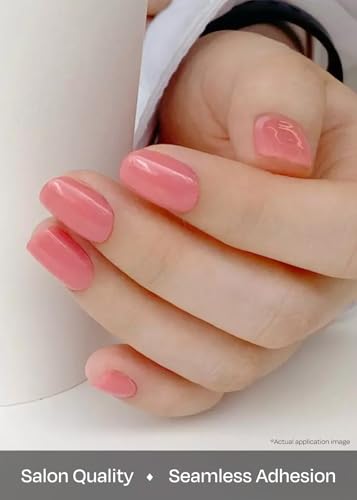 Image of ohora Semi Cured Gel Nail Strips (N Cream Glow) - Pink, Solid, Works with Any UV /LED Lamps, Salon-Quality, Long Lasting, Easy to Apply & Remove - Includes 2 Prep Pads, Nail File & Wooden Stick