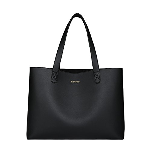 KONPAD Tote Bag Womens Handbags PU Leather Shoulder Bag Large Tote Bag Black and Handbags