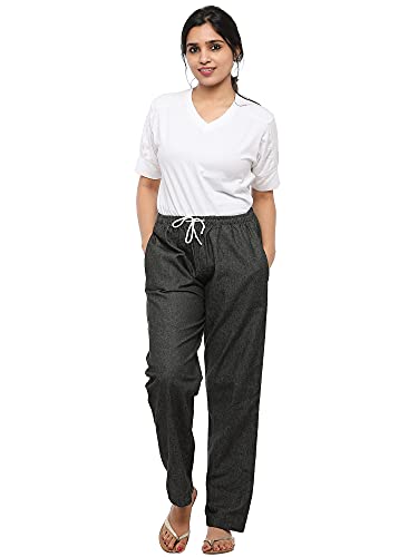 Image of Women's Cotton Linen Solid Lounge Bottom Plus Size Pant Pyjamas for Women Sleepwear Regular Fit Casual Trousers