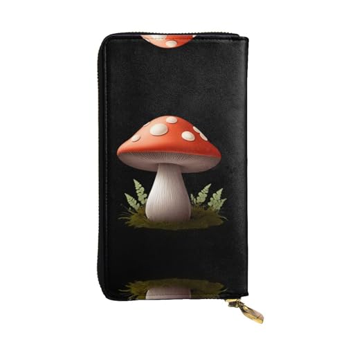 Mushroom Cottage printing Women's leather long handheld wallet large capacity credit card zipper bag