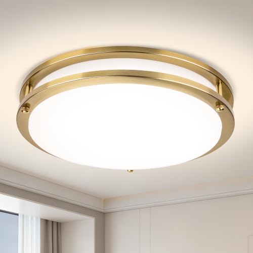 Image of LUTEC 13-Inch Flush Mount Ceiling Light, Dimmable 5CCT (3000K-6500K) Adjustable LED Ceiling Light, 37W 4200LM Super Bright Energy Efficient Modern Lamp for Bedroom, Hallway, Kitchen-Gold