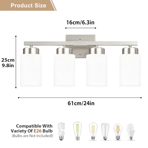 Image of IZORRO Bathroom Light Fixtures, Modern Vanity Lights, Bathroom Lighting Fixtures Over Mirror with Milky White Shade, Wall Sconce for Living Room Cabinet Bedroom (Brushed Nickel, 4-Light)