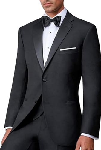 IKE Behar Super 120's Wool 2-Button Slim Fit Notch Lapel Tuxedo with Matching Pants (as1, Numeric, Numeric_40, Regular, Regular) Black