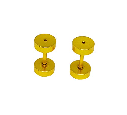 Brinco Masculino Falso Alargador 6mm Aço Dourado - PAR