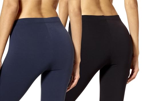 No Nonsense Women's Cotton Legging, Black/Twilight - 2 Pair Pack, X-Large