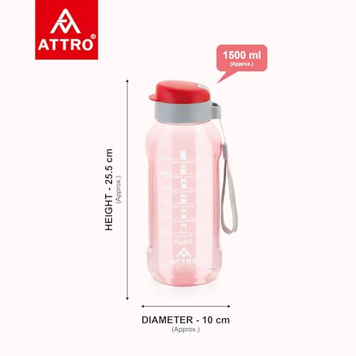 Image of ATTRO Ultra Pro Motivational 1-Liter BPA-Free Water Bottle with Leak-Proof Flip-Top Cap, Nylon Strap and Stylish Color for Daily Hydration Set of 4-Red