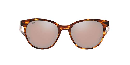 Costa Del Mar Women's Isla Polarized Round Sunglasses, Shiny Tortoise/Copper Silver Mirrored Polarized-580G, 53 mm