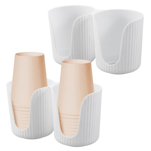 AHANDMAKER 2 Stück Plastik Becher Spender 17cm Badezimmer Halter Mundwasser Becherhalter für Waschtisch Theke Gästebad Spülen Mundhygiene Weiß
