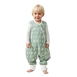 Duomiaomiao Sleeping Bag with Legs, 100% Cotton 1.5 Tog Baby Sleep Bag Toddler Sleeping Sack with Feet for 12-24 Months Boys Girls, Green