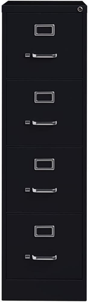Pemberly Row 4-Drawer Metal Filing Cabinet, 26.5" Deep, Letter Width, Black Finish, Commercial Grade, Vertical Design, Lockable, Durable Steel Construction, Ball-Bearing Slides for Office or Business