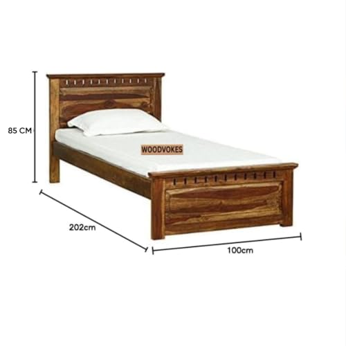 Image of Solid Sheesham Wood Single Bed with Headboard & Footboard | Sturdy Wooden Cot for Bedroom, Hostel & PG | Modern Design Single Wooden Bed Frame (Mattress Not Included) (Natural)