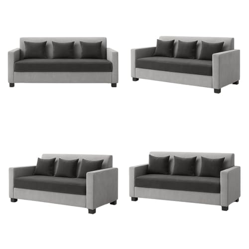 Image of FURNY Lexon 5 Seater Fabric 3+2 Sofa Set (Dark Grey-Light Grey) Premium Velvet Finish | Durable & Comfortable | Ideal for Living Room
