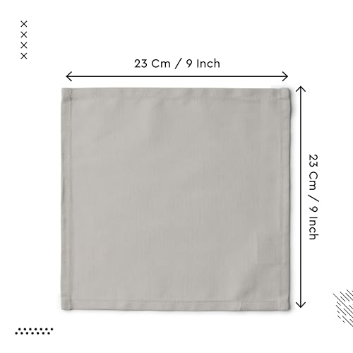 Image of Encasa XO Dining Cocktail Napkins 12 pcs (1 Dozen) Set of Large 23x23 cm (9 inchx9 inch) - Light Grey - Absorbent Heavy Cotton Party Fabric Machine Washable for Home Restaurant Banquet & Hotel