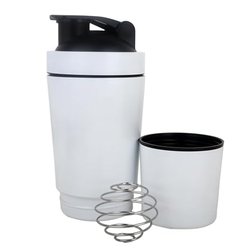 Image of Stainless Steel Shaker Bottle for Protein, 590ml Water Bottle with Extra Compartment | Leak-Proof, BPA-Free, Durable, and Multi-Functional for Protein Shakes (White)