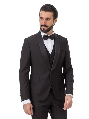 Tuxedo for Men 3 Piece Satin Shawl Lapel Classic Fit Men's Tuxedos Blazer Vest &Pants Suit Set Flap Pocket