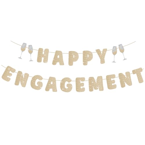 SerpizePaty Engagement Party Decorations Pre-Strung Happy Engagement Banner Glitter Just Engaged Banner with Glass Couples Shower Decorations For Happy Wedding Reception Sighs Photo Props Backdrop