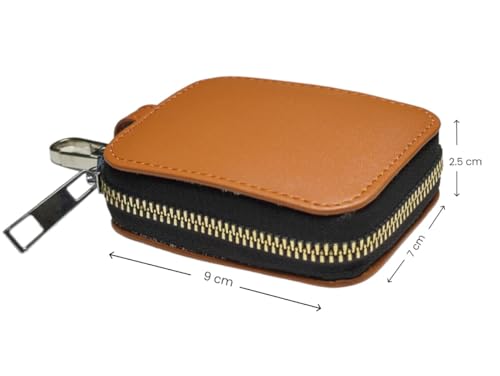 Image of Premium Eco-Friendly Universal Leather TWS earpod Storage Pouch Zip Lock with Hook Compatible with All Generation Apple Airpods - (Cover Only) (Light Brown)