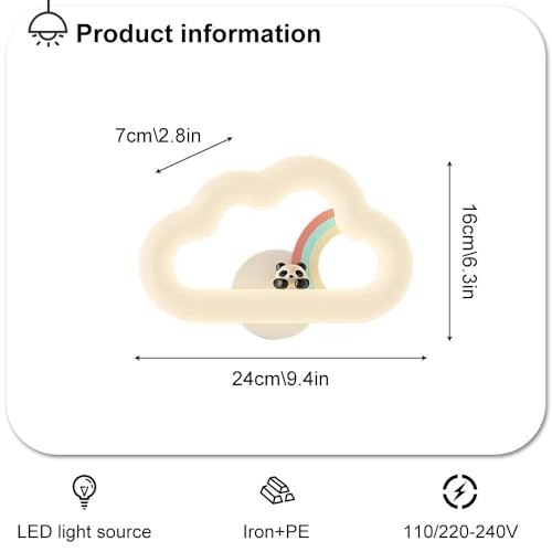 Lámparas de pared para habitación infantil tipo aplique de nube blanca LED 12W regulable en tono 4